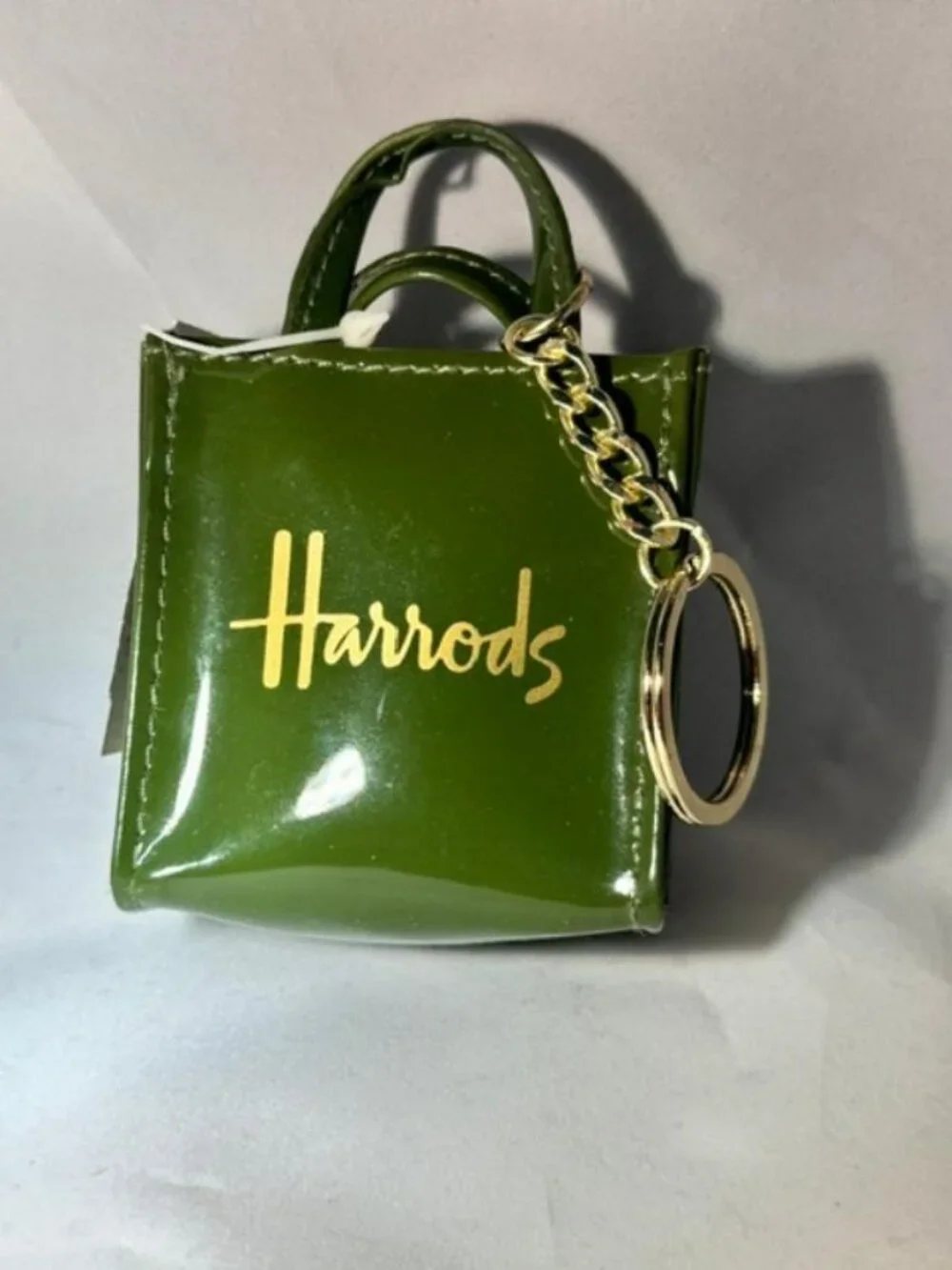 Harrods London Mini Shopping Bag Keychain NWT Classic Green Collectible
